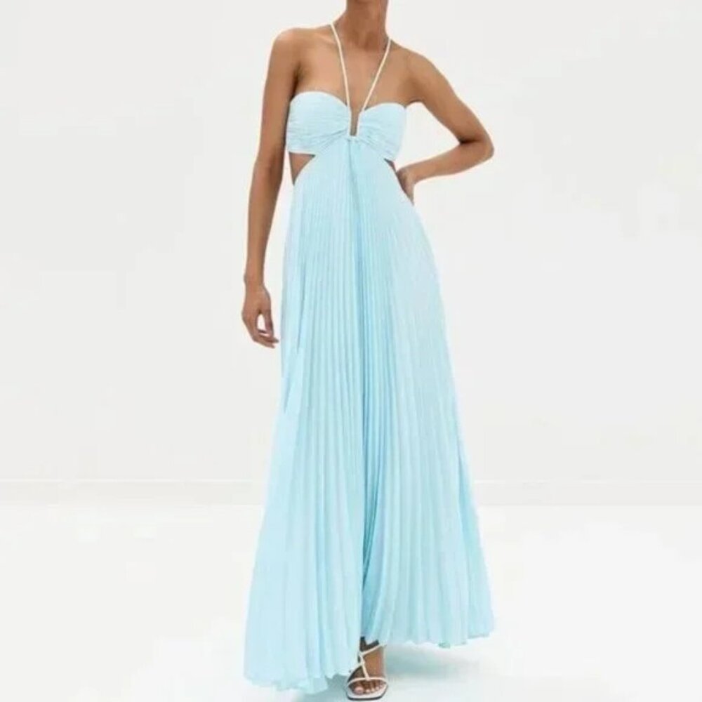 NWOT ！A.L.C. Moira Satin Pleated Maxi Dress